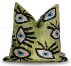 Canvello Luxury Green Smoke Olive Evil Eye Pillow for Couch - 16x16 Inch, detail shot - House Of Avana