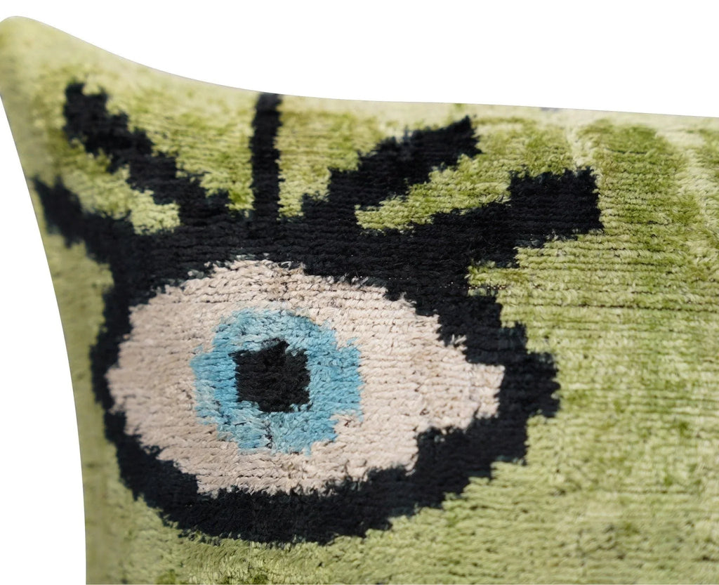 Canvello Luxury Green Smoke Olive Evil Eye Pillow for Couch - 16x16 Inch, side view - House Of Avana