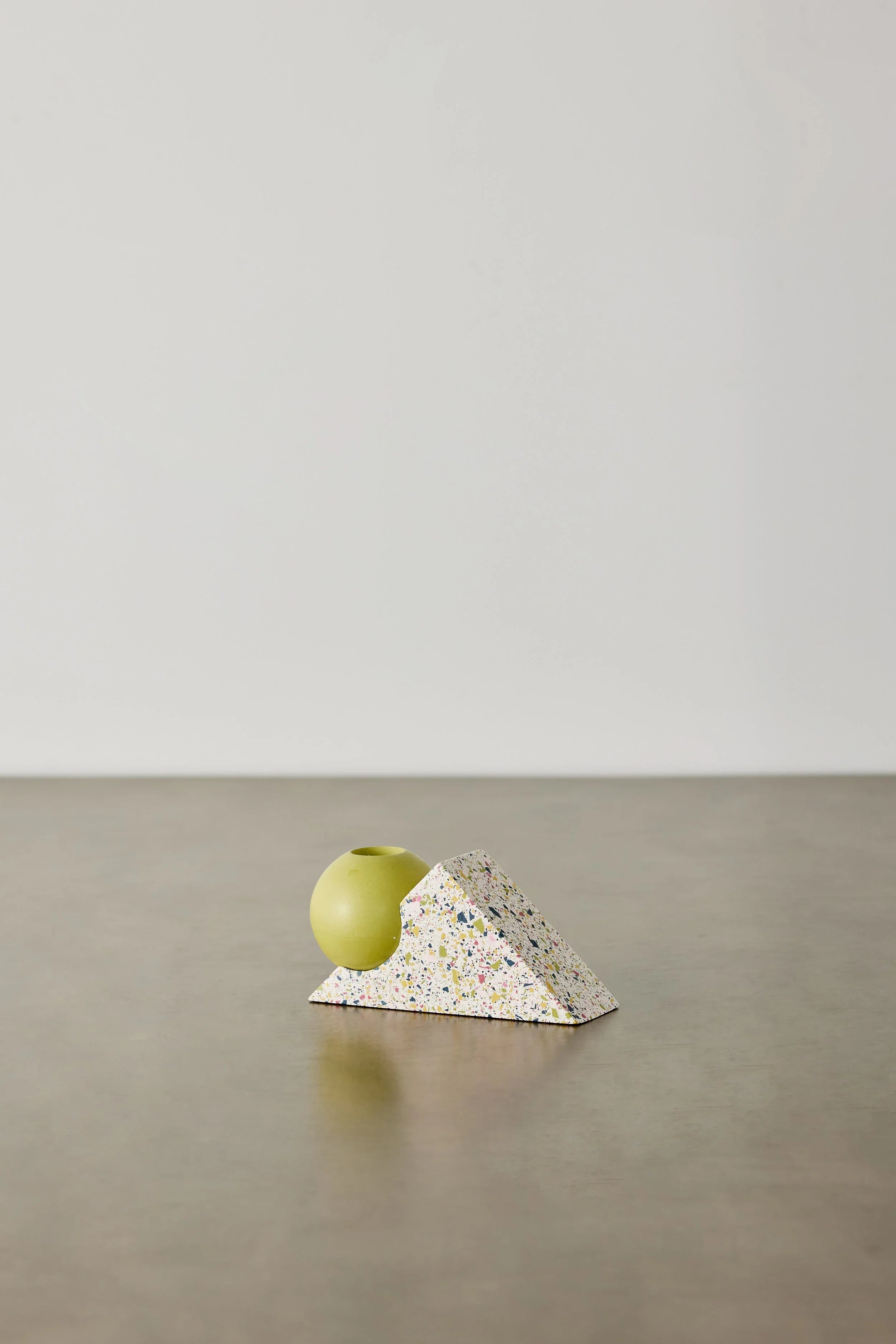 Equilibrium Bright Green & Pink Terrazzo Taper Candle Holder, detail shot - House Of Avana