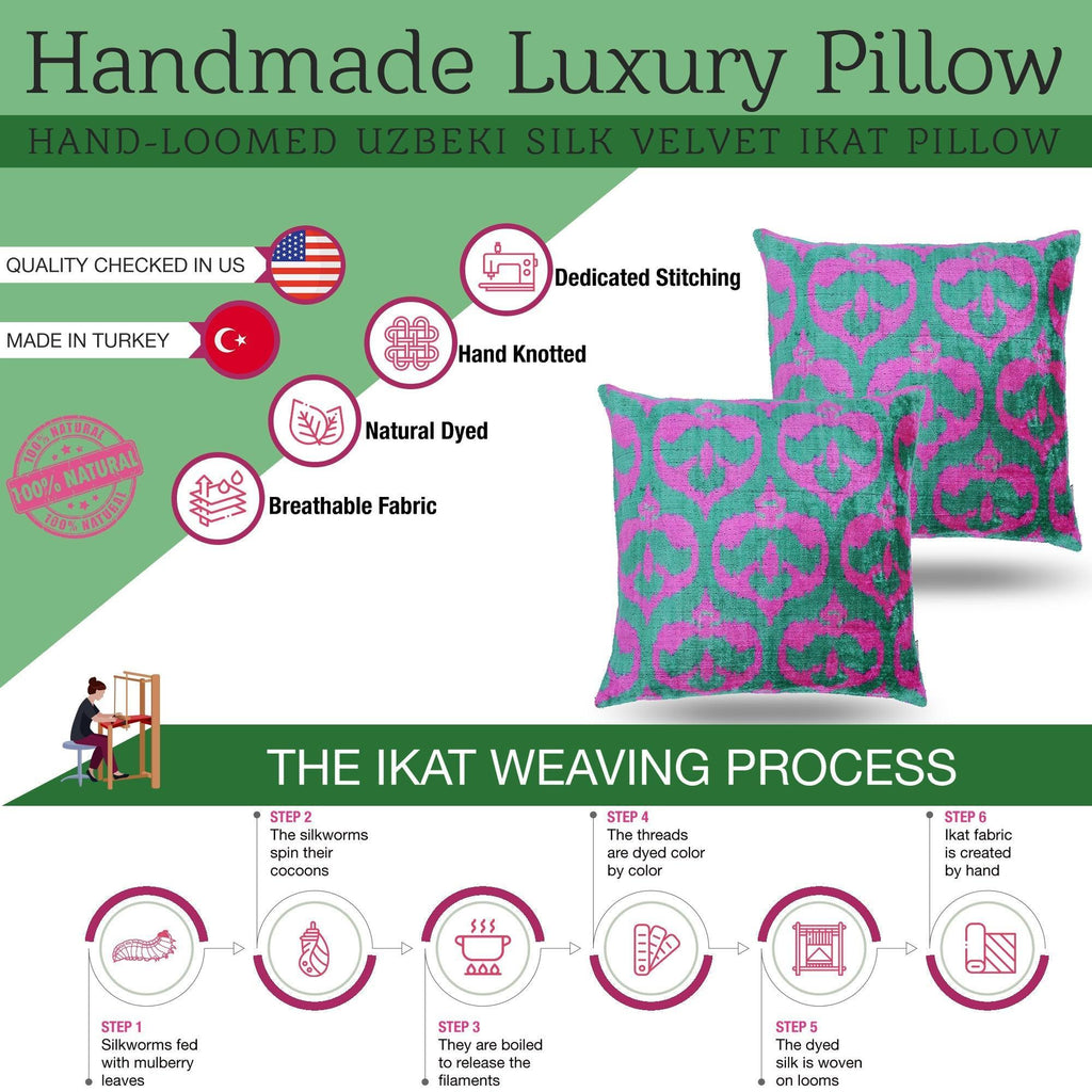 Canvello Handmade Green Pink Velvet Throw Pillow - 20x20, lifestyle image - House Of Avana