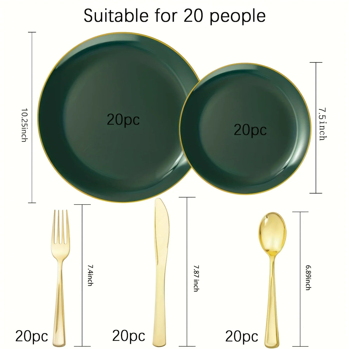 100pcs Golden Green Plastic Plate Cutlery Set - Christmas Decoration, Including 20 Dessert Plates, 20 Dinner Plates, 60 Silverware, Suitable for Weddings, Parties And Birthdays, Christmas Parties House Of Avana [[SKU:HOA-XMS-050]]
