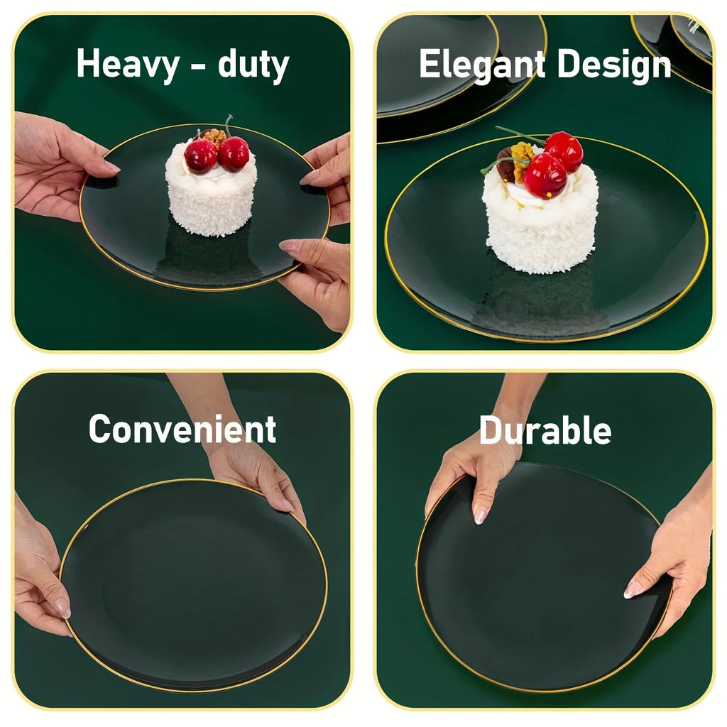 100pcs Golden Green Plastic Plate Cutlery Set - Christmas Decoration, Including 20 Dessert Plates, 20 Dinner Plates, 60 Silverware, Suitable for Weddings, Parties And Birthdays, Christmas Parties House Of Avana [[SKU:HOA-XMS-050]]