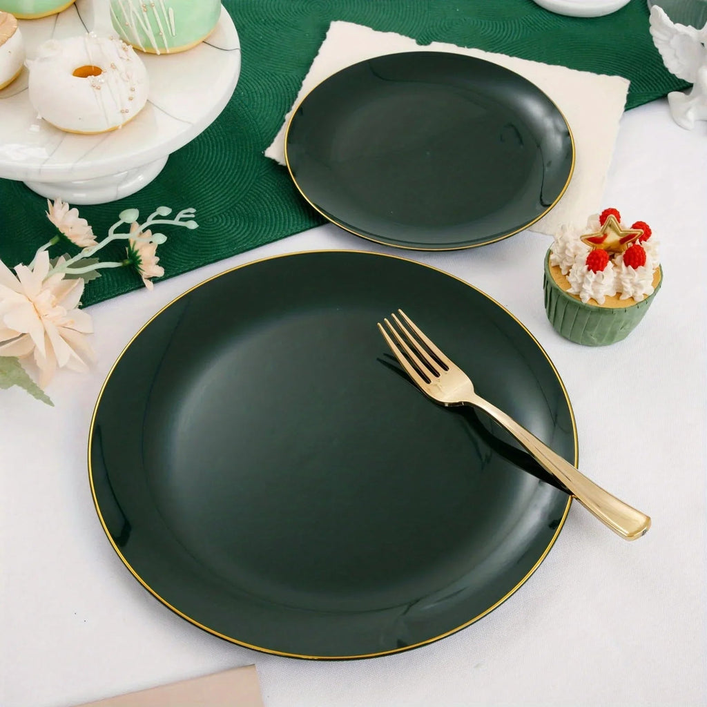 100pcs Golden Green Plastic Plate Cutlery Set - Christmas Decoration, Including 20 Dessert Plates, 20 Dinner Plates, 60 Silverware, Suitable for Weddings, Parties And Birthdays, Christmas Parties House Of Avana [[SKU:HOA-XMS-050]]