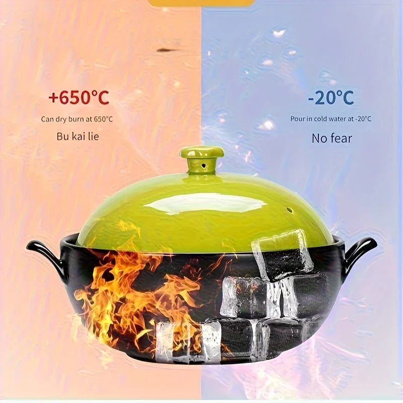 Green Ceramic Casserole with Lid - Reusable, Heat-resistant Pot for Kitchen & Outdoor Cooking, Perfect... - House Of Avana