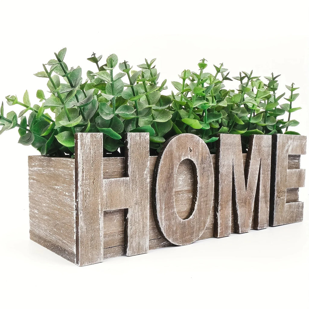 , Artificial Eucalyptus Potted Plant, Fake Green Plant with Wooden Pot for Spring Summer Gift Ideas,... - House Of Avana