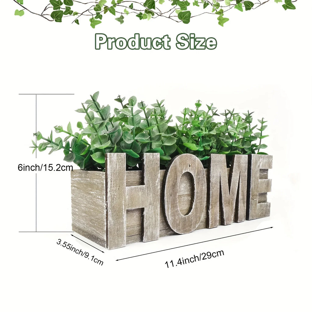 , Artificial Eucalyptus Potted Plant, Fake Green Plant with Wooden Pot for Spring Summer Gift Ideas,... - House Of Avana