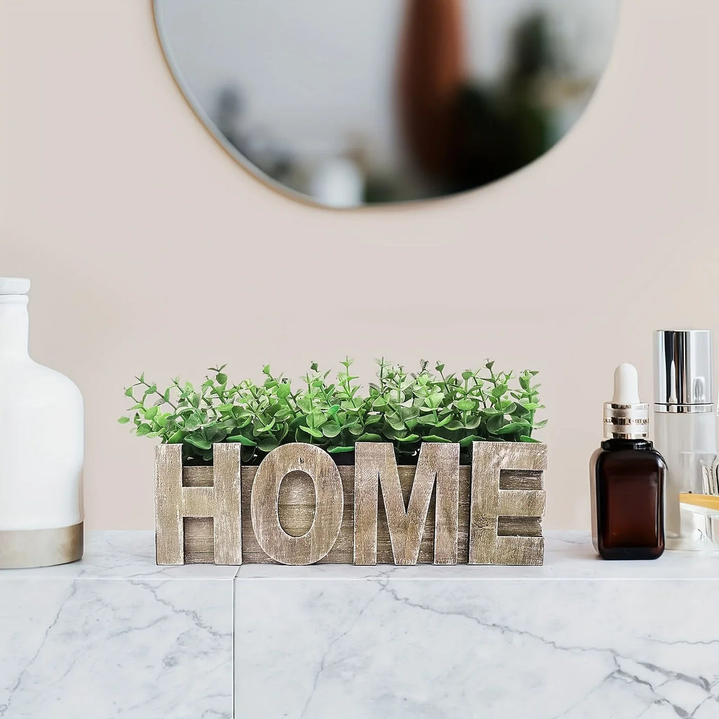 , Artificial Eucalyptus Potted Plant, Fake Green Plant with Wooden Pot for Spring Summer Gift Ideas,... - House Of Avana