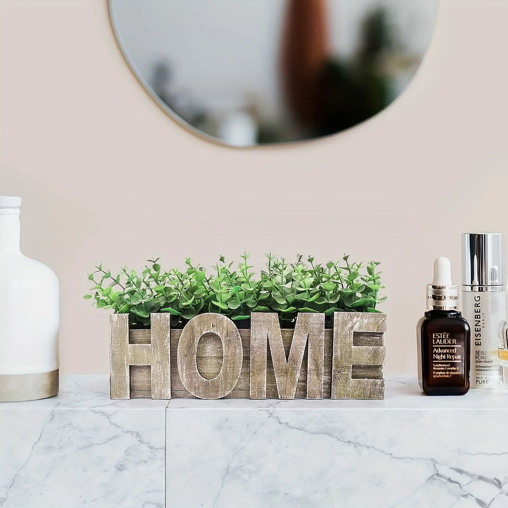 , Artificial Eucalyptus Potted Plant, Fake Green Plant with Wooden Pot for Spring Summer Gift Ideas,... - House Of Avana