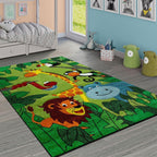 Kids Rug for Nursery Jungle Animals Green, front view - House Of Avana