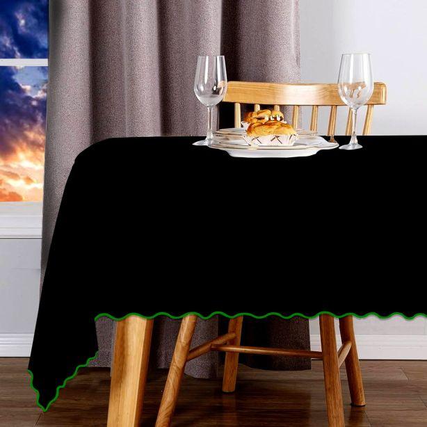 Scallop Embroidery Sateen Cotton Solid Table Cloth - Black PushpLinen