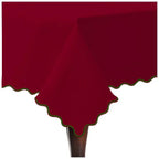 Scallop Embroidery Sateen Cotton Solid Table Cloth - Burgundy PushpLinen