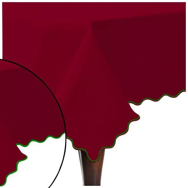 Scallop Embroidery Sateen Cotton Solid Table Cloth - Burgundy PushpLinen