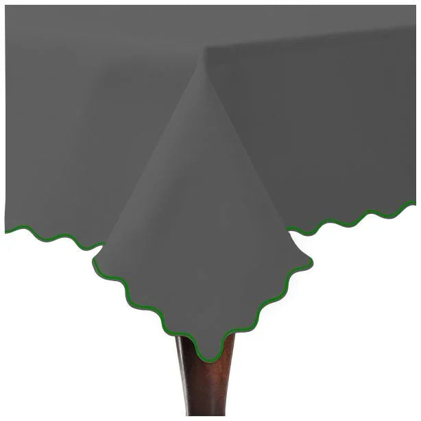 Scallop Embroidery Sateen Cotton Solid Table Cloth - Dark Grey PushpLinen