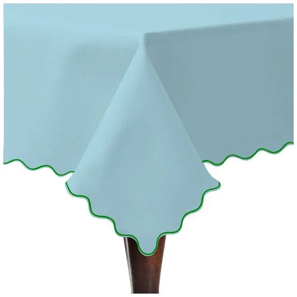 Scallop Embroidery Sateen Cotton Solid Table Cloth - Light Blue PushpLinen