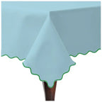 Scallop Embroidery Sateen Cotton Solid Table Cloth - Light Blue PushpLinen