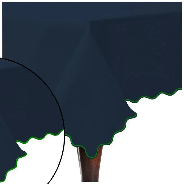 Scallop Embroidery Sateen Cotton Solid Table Cloth - Navy PushpLinen