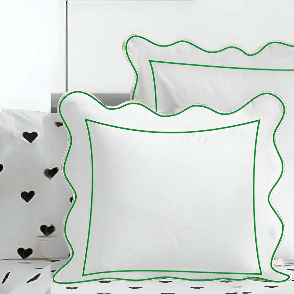 400TC Cotton Scallop Embroidery & Border Sateen Solid Euro Sham PushpLinen