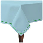 Single Embroidery Border Sateen Cotton Solid Table Cloth - Light Blue PushpLinen