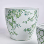 Ceramic planters in green and white, chinoiserie pattern, set of 3 - House of Avana