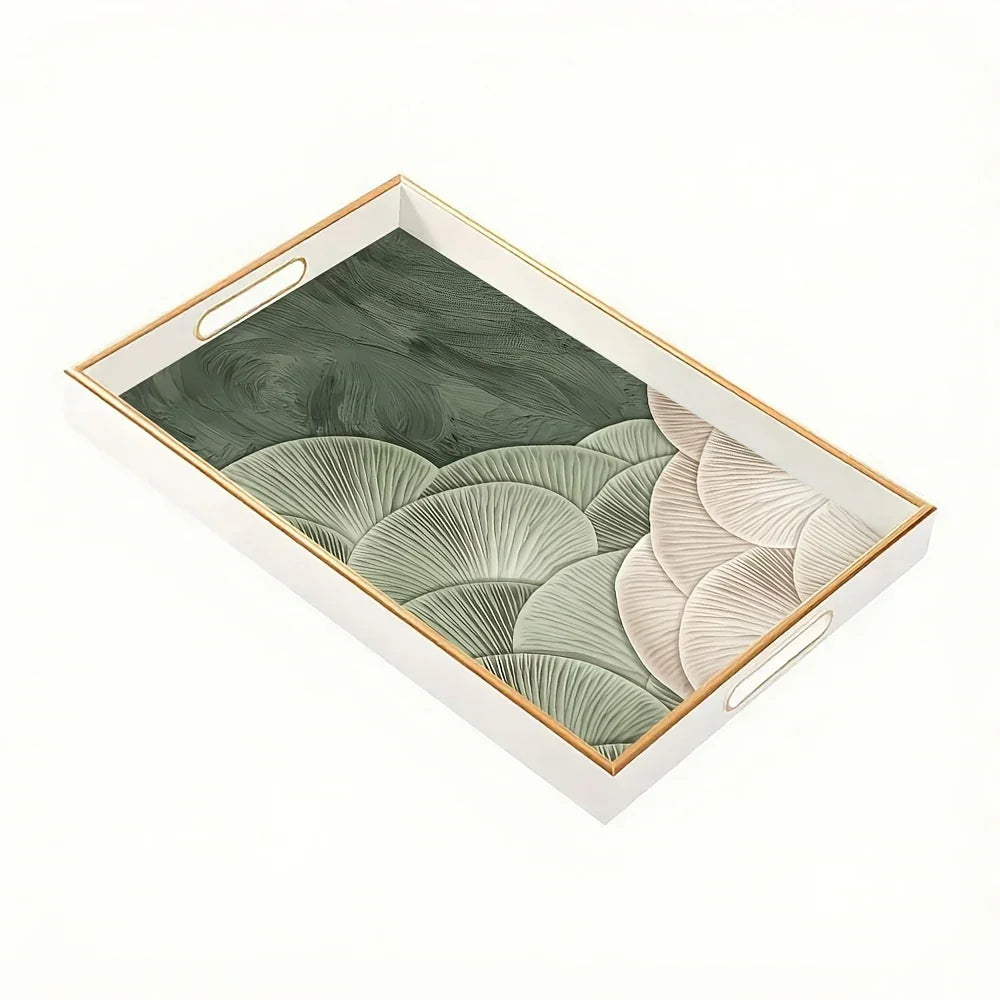 Elegant Serving Tray - Heat-resistant Up to Dining/table Protection, Green & White Layered Floral... - House Of Avana