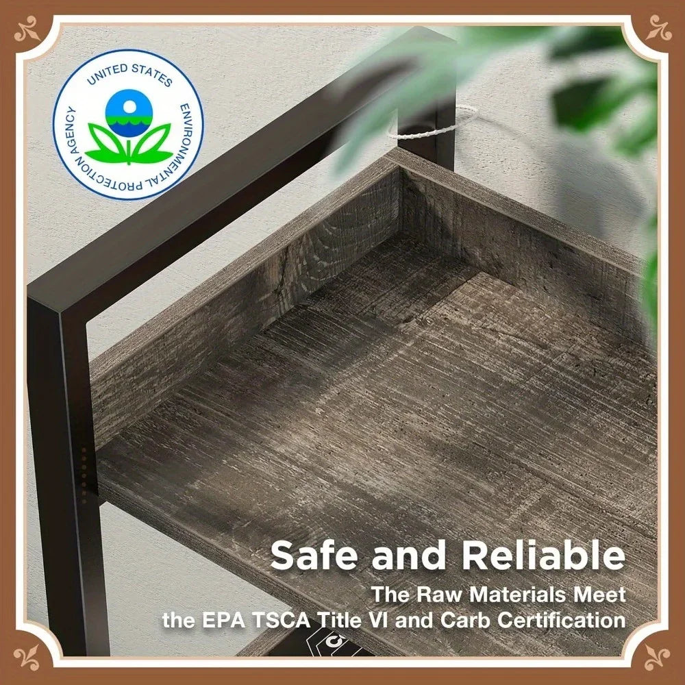 GREENSTELL 67" Industrial Rustic Bookcase - 6-Tier Open Shelf Storage Unit with Metal Frame & 4 Hooks, Vintage Display Shelf, 43.3" Width, Grey Finish House Of Avana