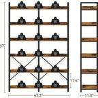 GREENSTELL 67" Industrial Rustic Bookcase - 6-Tier Open Shelf Storage Unit with Metal Frame & 4 Hooks, Vintage Display Shelf, 43.3" Width, Grey Finish House Of Avana