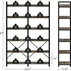 GREENSTELL 67" Industrial Rustic Bookcase - 6-Tier Open Shelf Storage Unit with Metal Frame & 4 Hooks, Vintage Display Shelf, 43.3" Width, Grey Finish House Of Avana