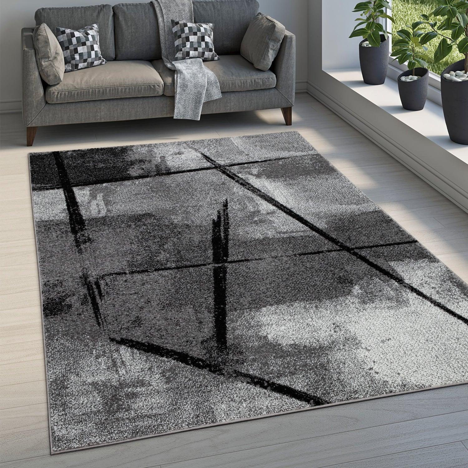 Grey Black Area Rug Mondial with Abstract Paint Effect RugYourHome