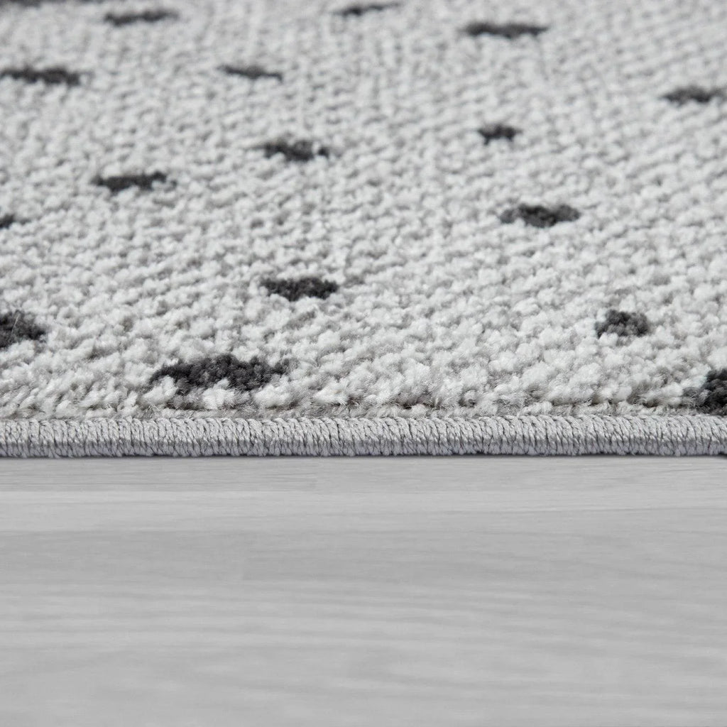 Nursery Rug for Kids Llama, Mountains in Grey Blue Cream, back view - House Of Avana