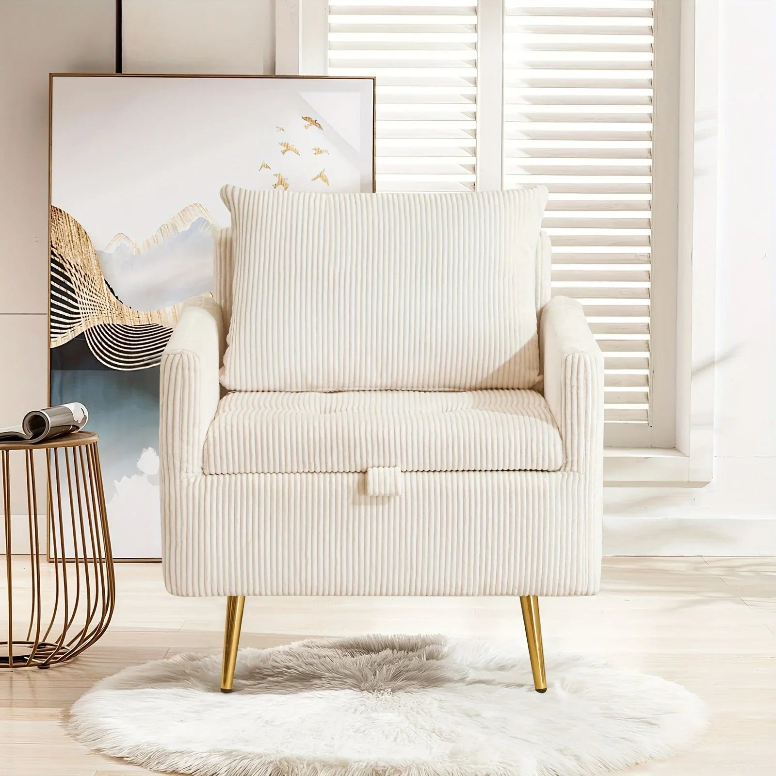 Upholstered Ottoman Chair - Tufted Grey Storage, side view - House Of Avana