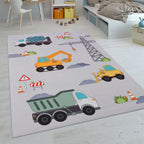 Kids Play-Mat Bob Construction Site with Trucks & Cranes in Grey RugYourHome