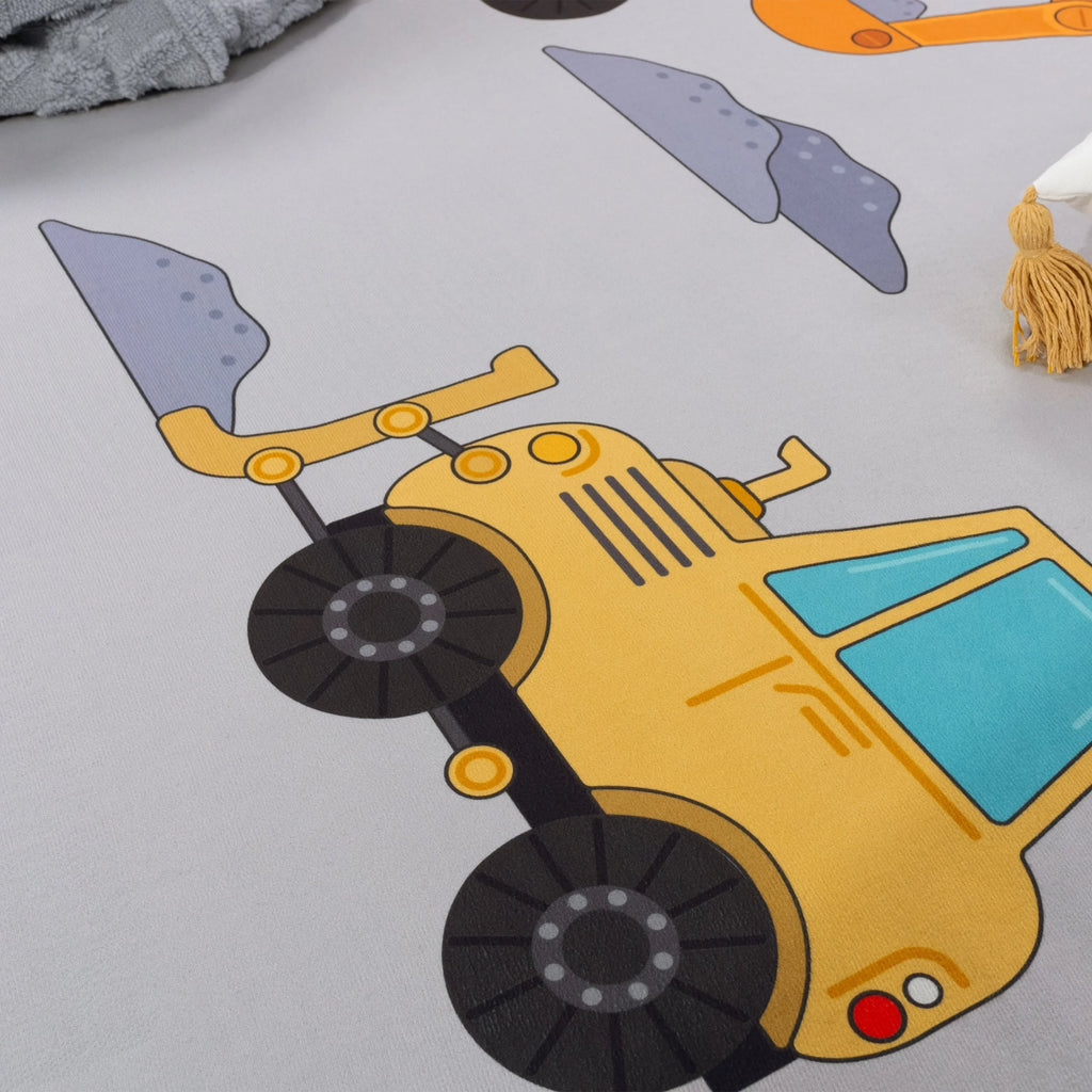 Kids Play-Mat Bob Construction Site with Trucks & Cranes in Grey RugYourHome