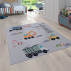 Kids Play-Mat Bob Construction Site with Trucks & Cranes in Grey RugYourHome