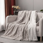 DaDalogy Bedding Lavender Grey Faux Fur Throw Blanket - Dreamy Geometric Embossed Sherpa Backside - Super Soft Warm Cozy Plush Fluffy DaDalogy Bedding Collection