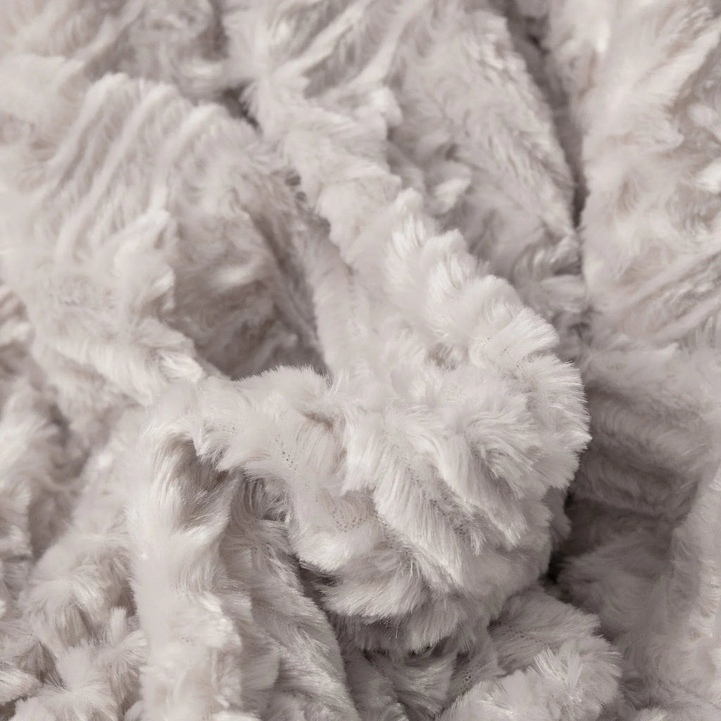 DaDalogy Bedding Lavender Grey Faux Fur Throw Blanket - Dreamy Geometric Embossed Sherpa Backside - Super Soft Warm Cozy Plush Fluffy DaDalogy Bedding Collection