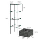 Grey Galvanized Open Bottom Raised Garden Bed Planter with Tomato Cage Trellis