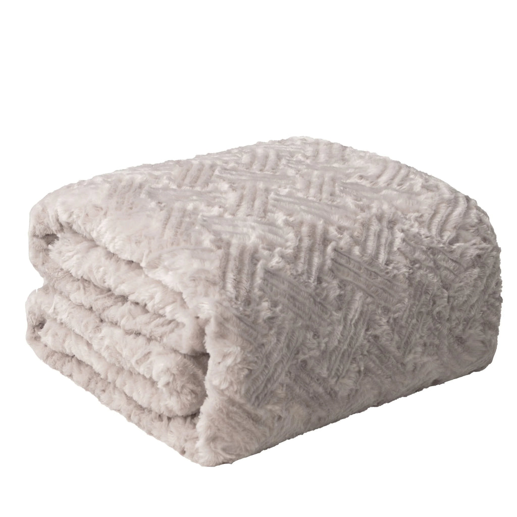Dadalogy Bedding Lavender Grey Faux Fur Throw Blanket - Dreamy Geometric Embossed Sherpa Backside -... - House Of Avana