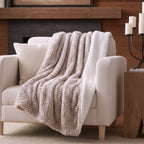 Dadalogy Bedding Lavender Grey Faux Fur Throw Blanket - Dreamy Geometric Embossed Sherpa Backside -... - House Of Avana