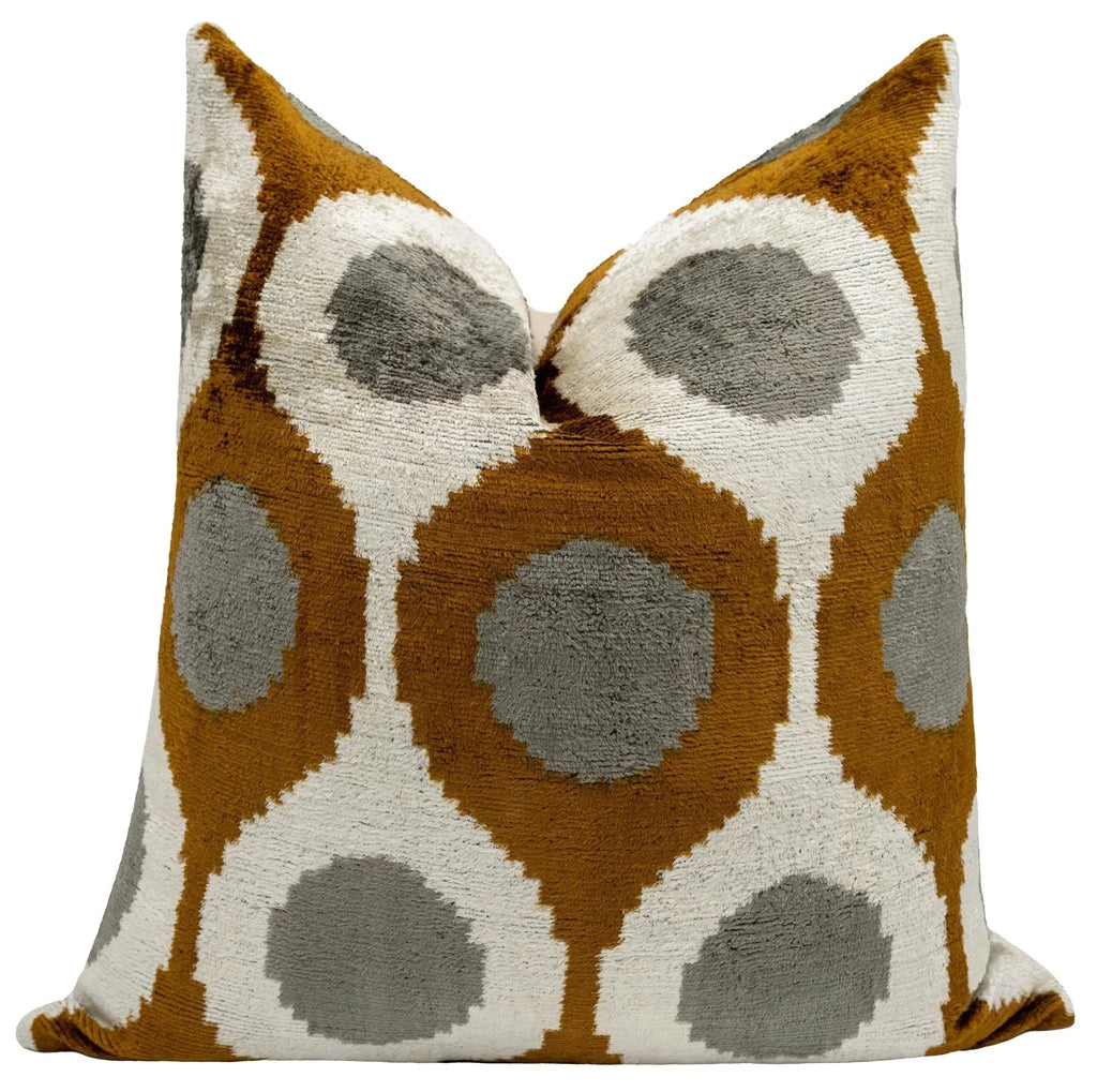 Handmade Velvet Throw Pillow with Mustard and Grey Geometric Design - High-quality 20x20 Inch Decorative... - House Of Avana