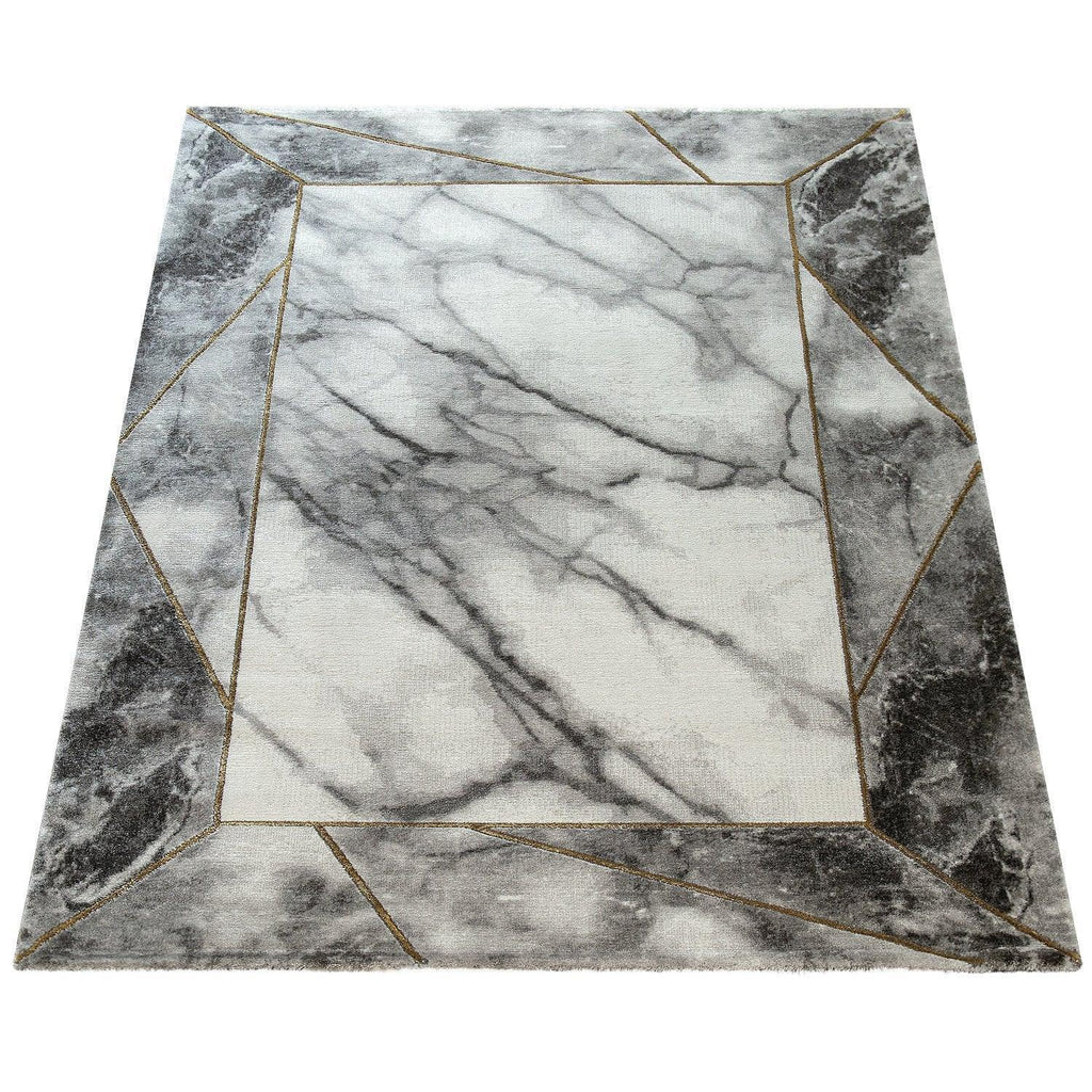 Grey and beige area rug with marble pattern, hardwearing design - House of Avana