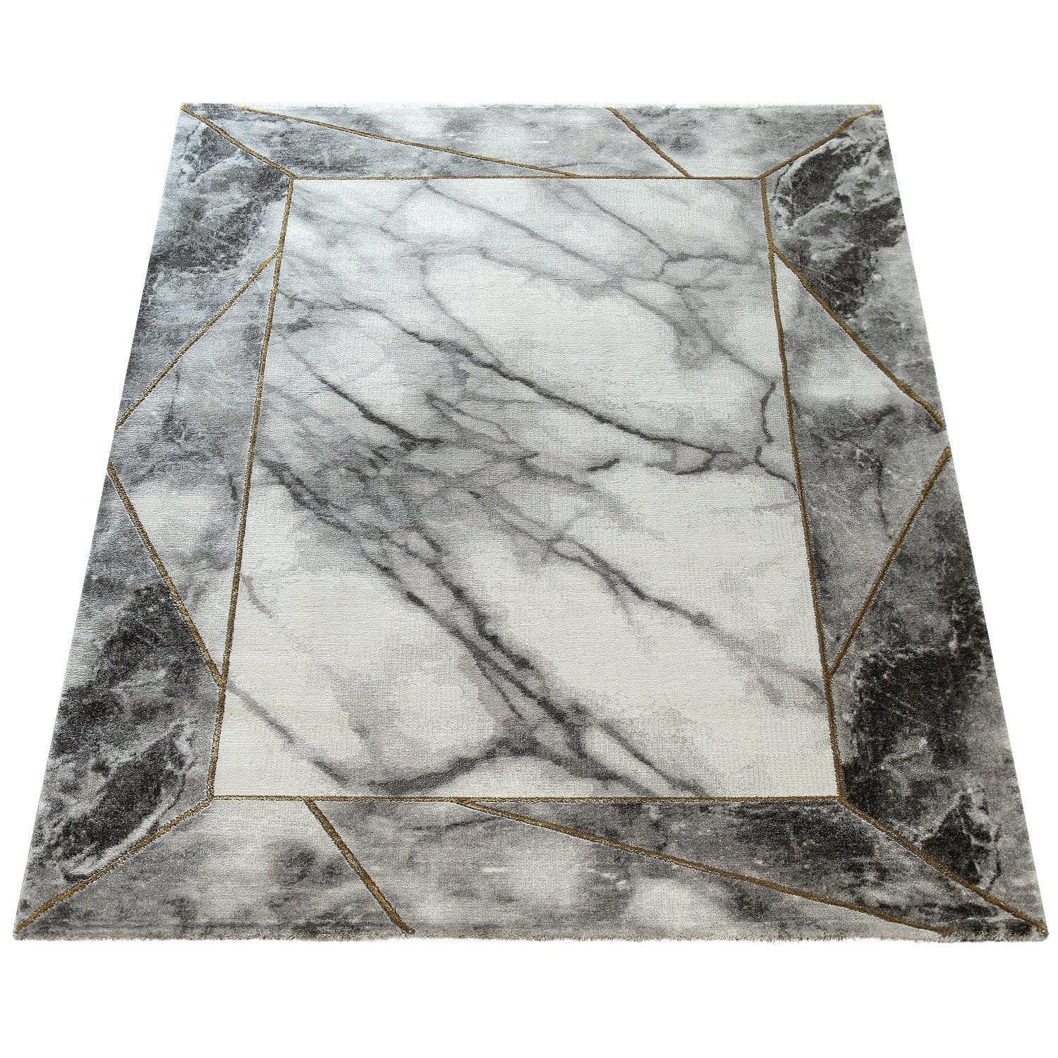 Grey and beige area rug with marble pattern, hardwearing design - House of Avana