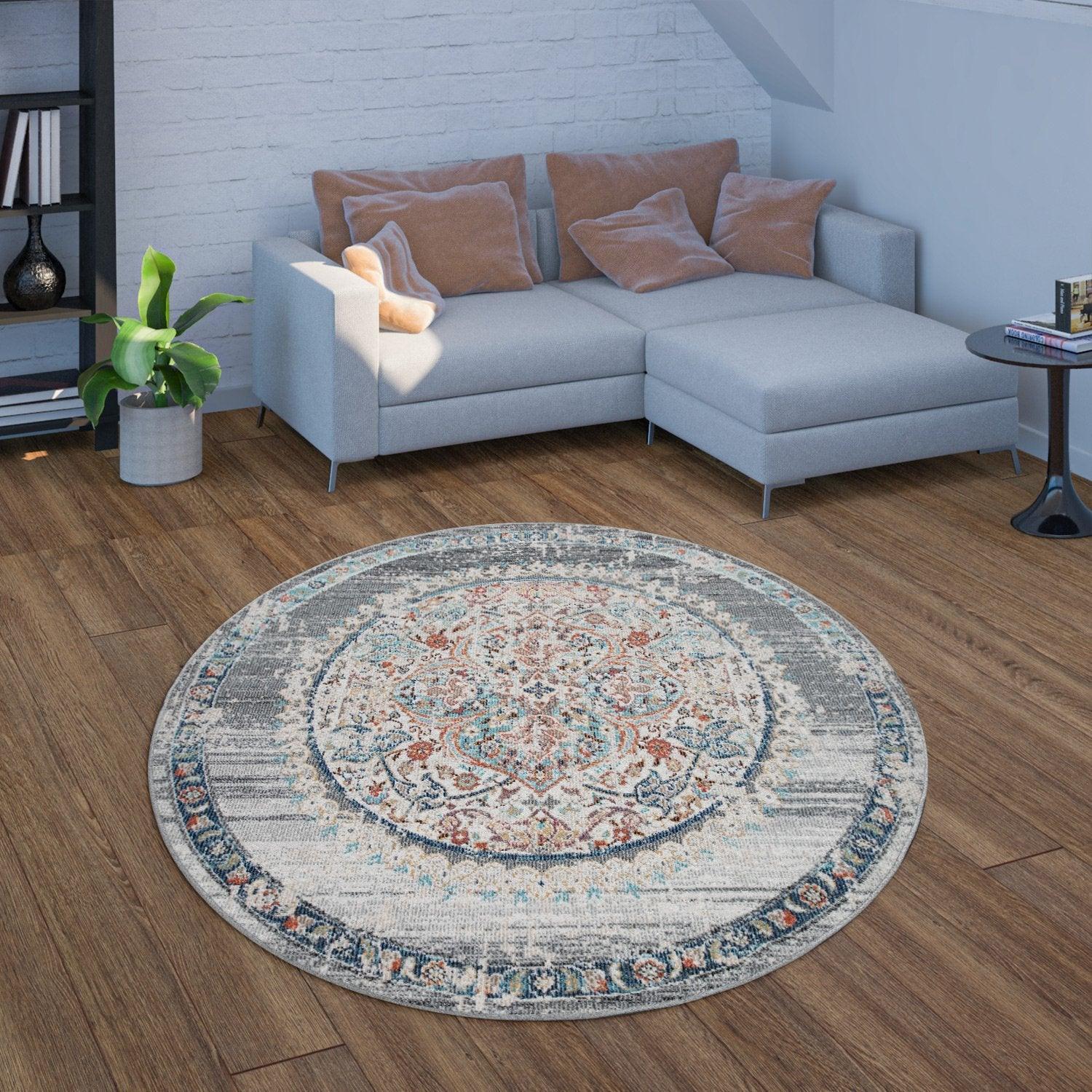 Grey Indoor & Outdoor Rug for Balcony Oriental Pattern, back view - House Of Avana