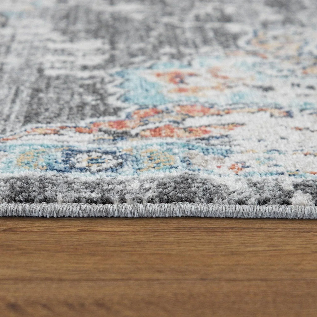 Grey Indoor & Outdoor Rug for Balcony Oriental Pattern, side view - House Of Avana