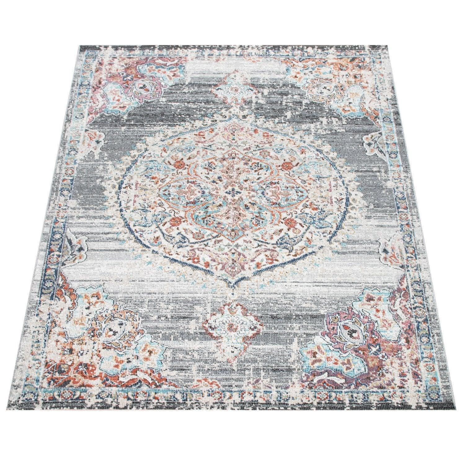 Grey Indoor & Outdoor Rug for Balcony Oriental Pattern, top view - House Of Avana