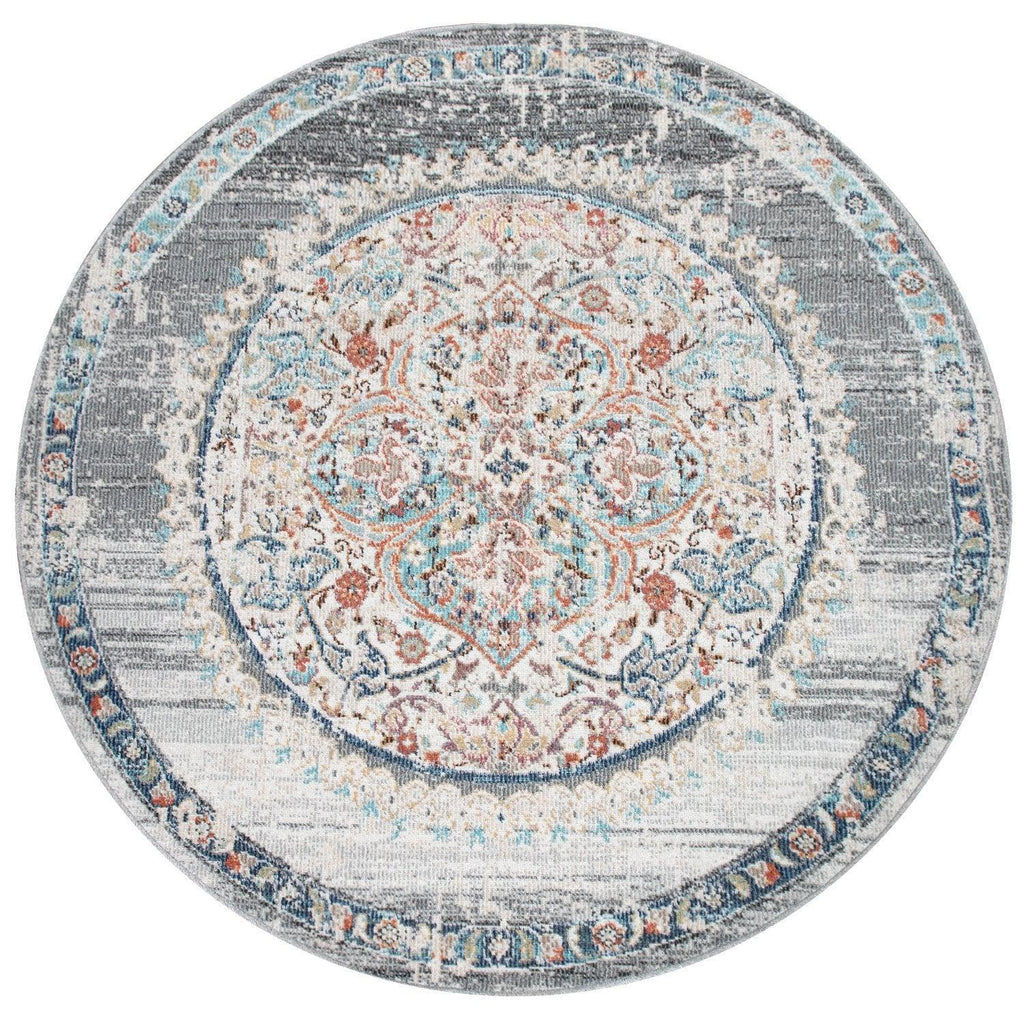 Grey Indoor & Outdoor Rug for Balcony Oriental Pattern, angled view - House Of Avana