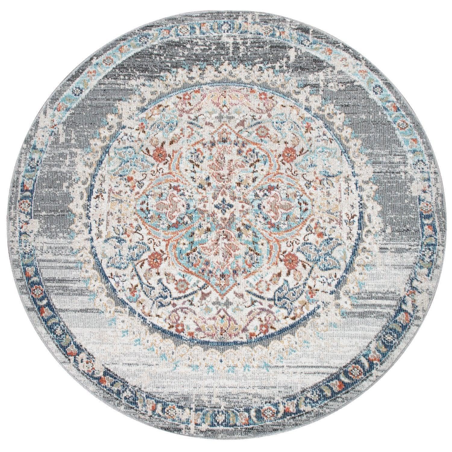 Grey Indoor & Outdoor Rug for Balcony Oriental Pattern, angled view - House Of Avana