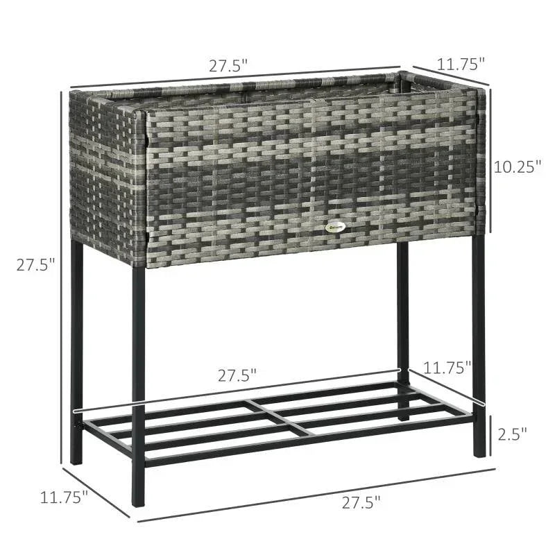 Grey Modern PE Rattan Wicker Raised Garden Bed Elevated Planter Box