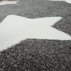 Nursery Rug for Kids in Grey with Pink White Pastel Stars, side view - House Of Avana