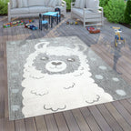 Kids Rug Lilo with Cute Llama Motif - Grey White, back view - House Of Avana