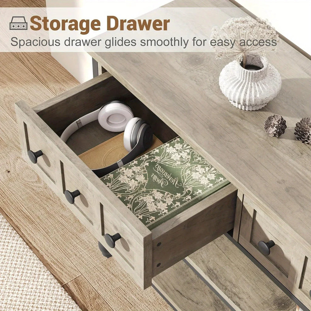 [Grey Wood Console Table] Grey 52'' Wood Accent Entryway Table Console Table with 3 Drawers and Storage Shelves for Living Room, Couch, Hallway, Foyer, Kitchen Counter House Of Avana